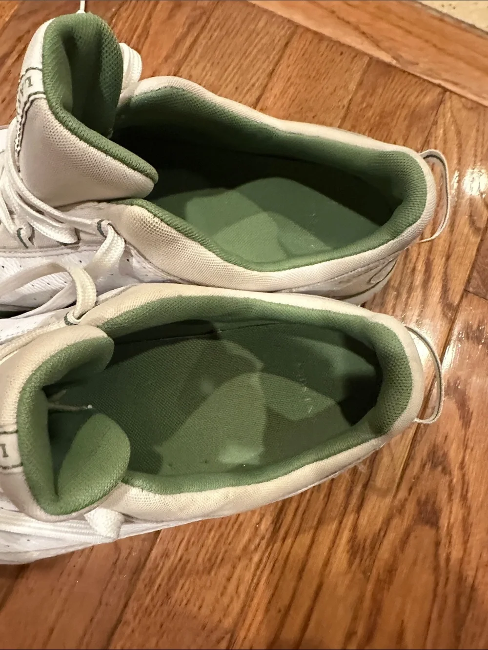 Lands' End Men's White Leather Sneakers with Green Trim